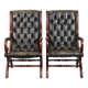 Set of 2 Green Cowhide Leather English Chesterfield Armchairs