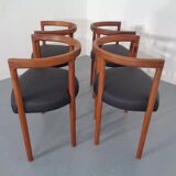 Teak & Leather Model 195 Dining Chairs by Ole Gjerløv-Knudsen & Torben Lind for France & Søn, Denmark, 1960s, Set of 4