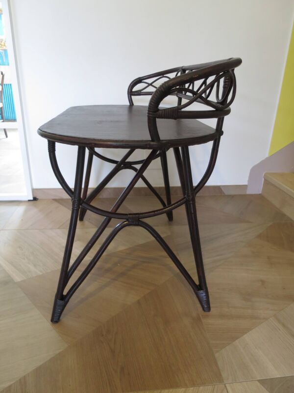 Vintage bureau d'enfant console bambou rotin bois courbé style Thonet années 80 acajou fonçé