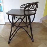 Vintage children's desk console bamboo rattan curved wood Thonet style 80s dark mahogany