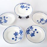 5 hollow Badonviller, pattern plates blue leaves French Antique