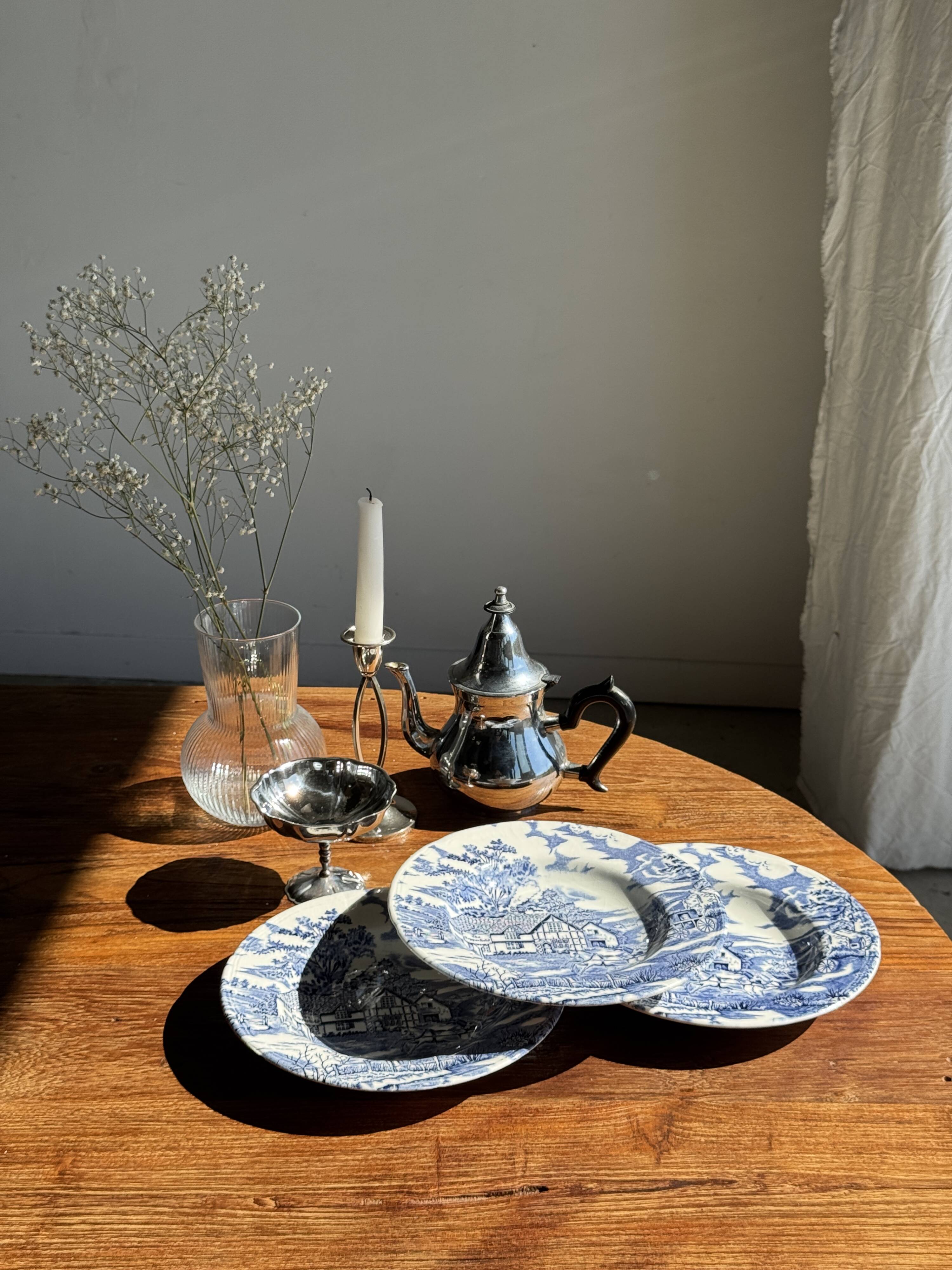 Lot de 5 assiettes anglaises bleues D23