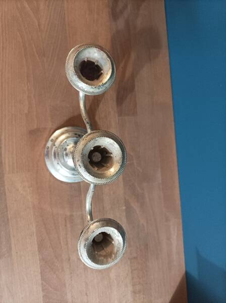 English candle holder triple pearl chandelier patinated chrome metal