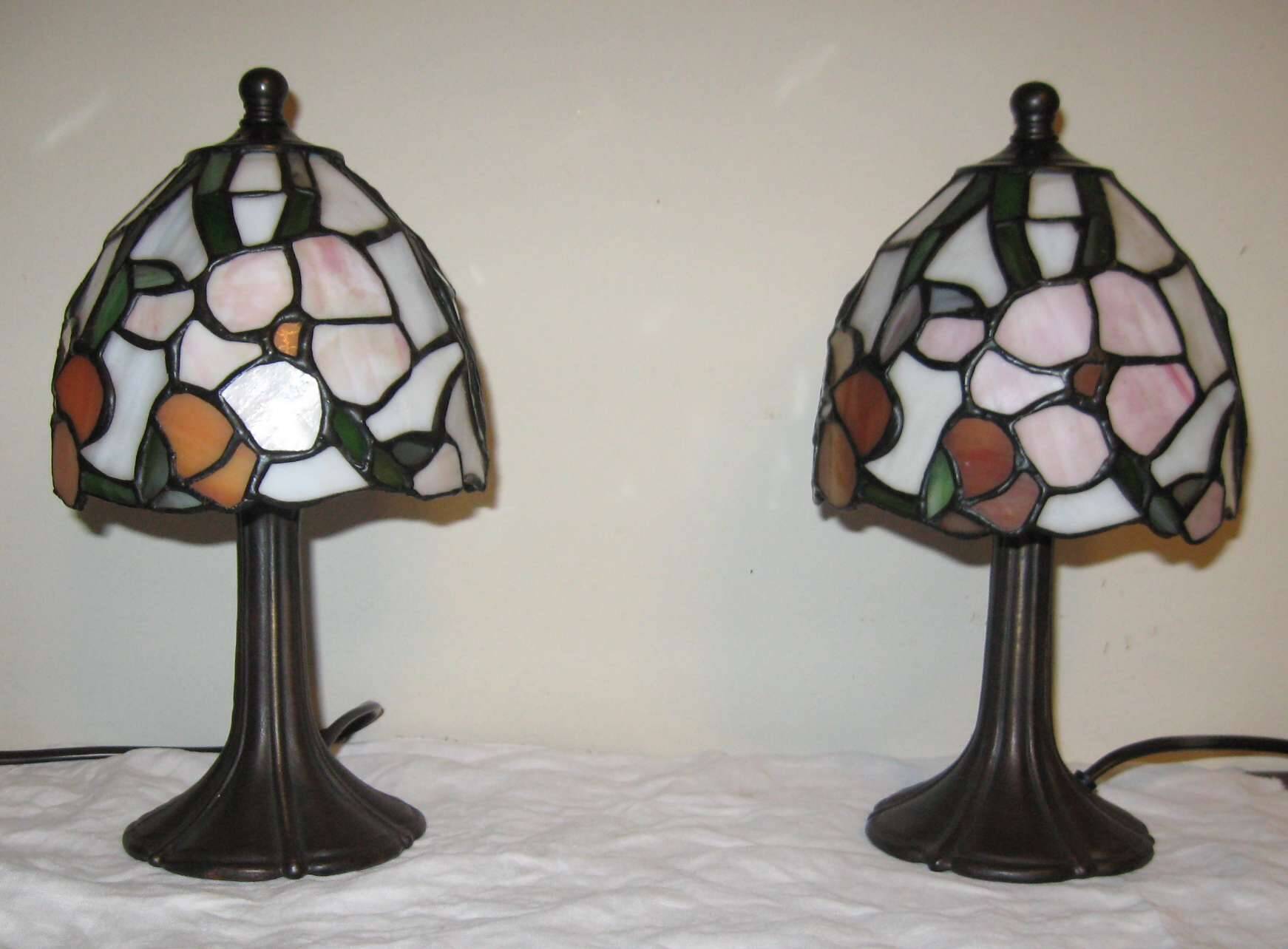 Pair of Tiffany Style Bedside Lamps 1990s Art Nouveau