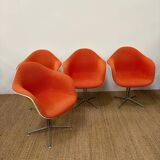 Set of 6 Eams armchairs in Hermann Miller orange fiber shell