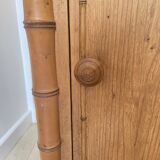Bedside table / nightstand in pitchpin pine wood and bamboo with marble top
