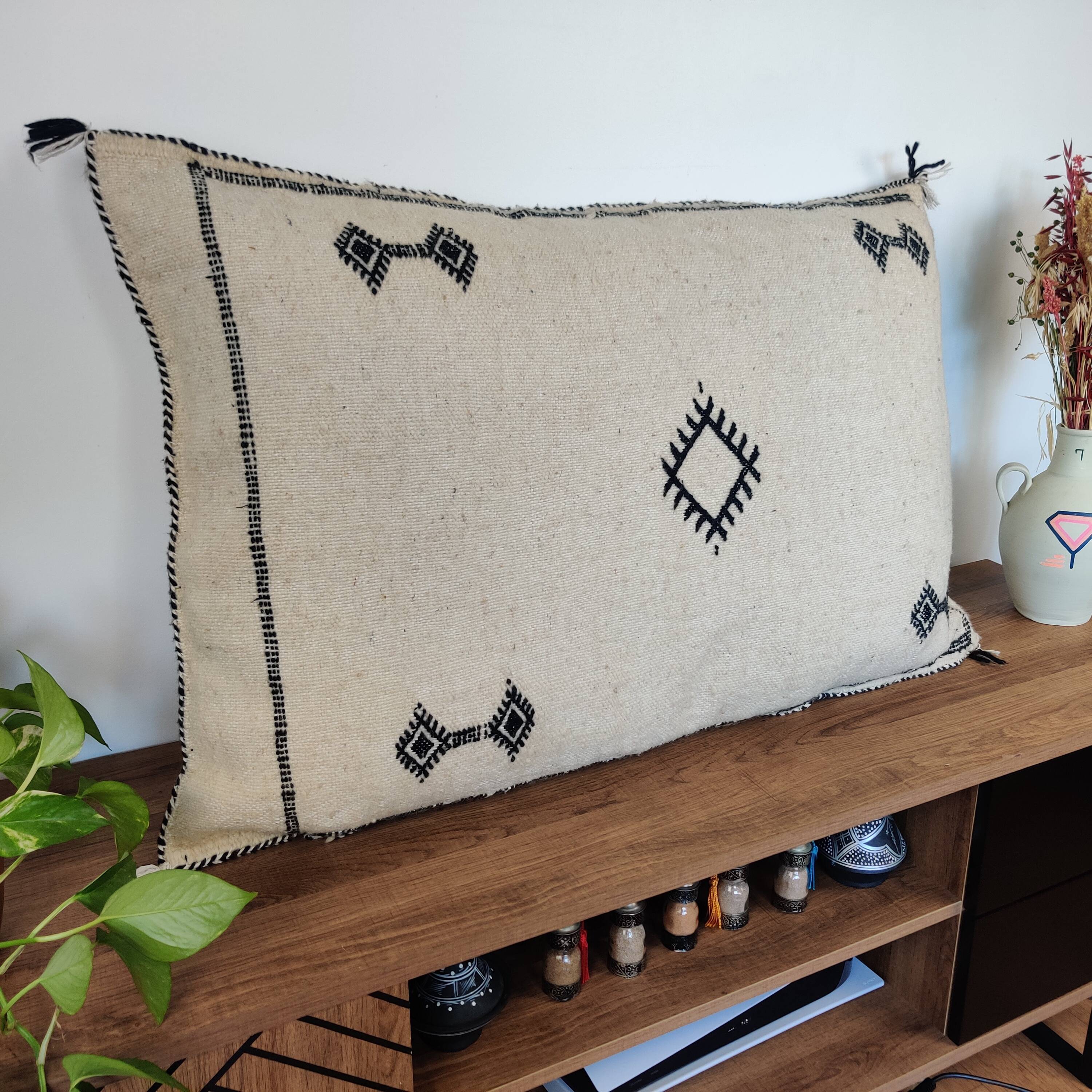 Large white ethnic Berber cushion 60x90 cm