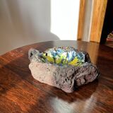 Brutalist vintage enameled volcanic lava trinket dish