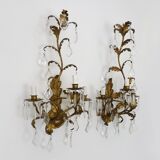 Large (70 cm - 27.55") pair of 3-arm foliage wall sconces