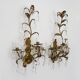Large (70 cm - 27.55") pair of 3-arm foliage wall sconces