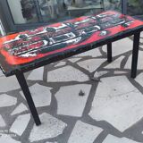 Ceramic coffee table on lava stone slab circa 1950