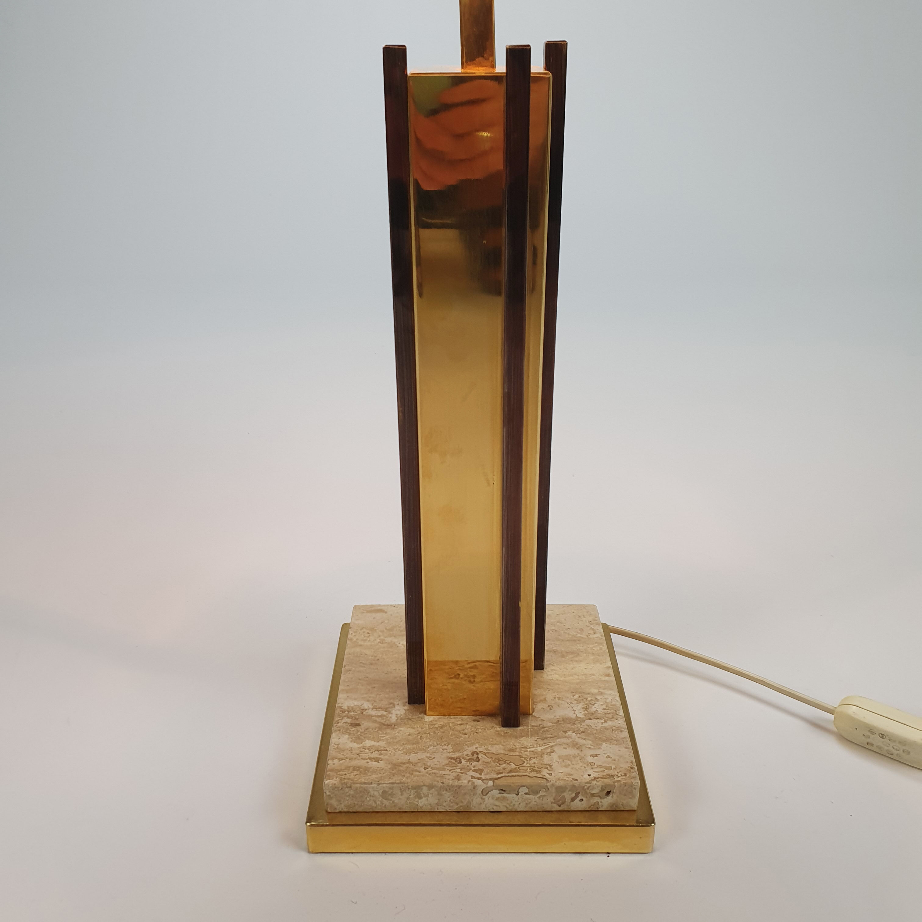 24kt Gold-plated & travertine table lamp, 1970s