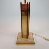 Lampe de table plaquée or et travertin de 24 k kt, années 1970