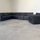 Grand canapé modulable en cuir noir, années 1970