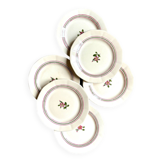 6 Sarreguemines flat plates in enameled earthenware, “Armelle” service