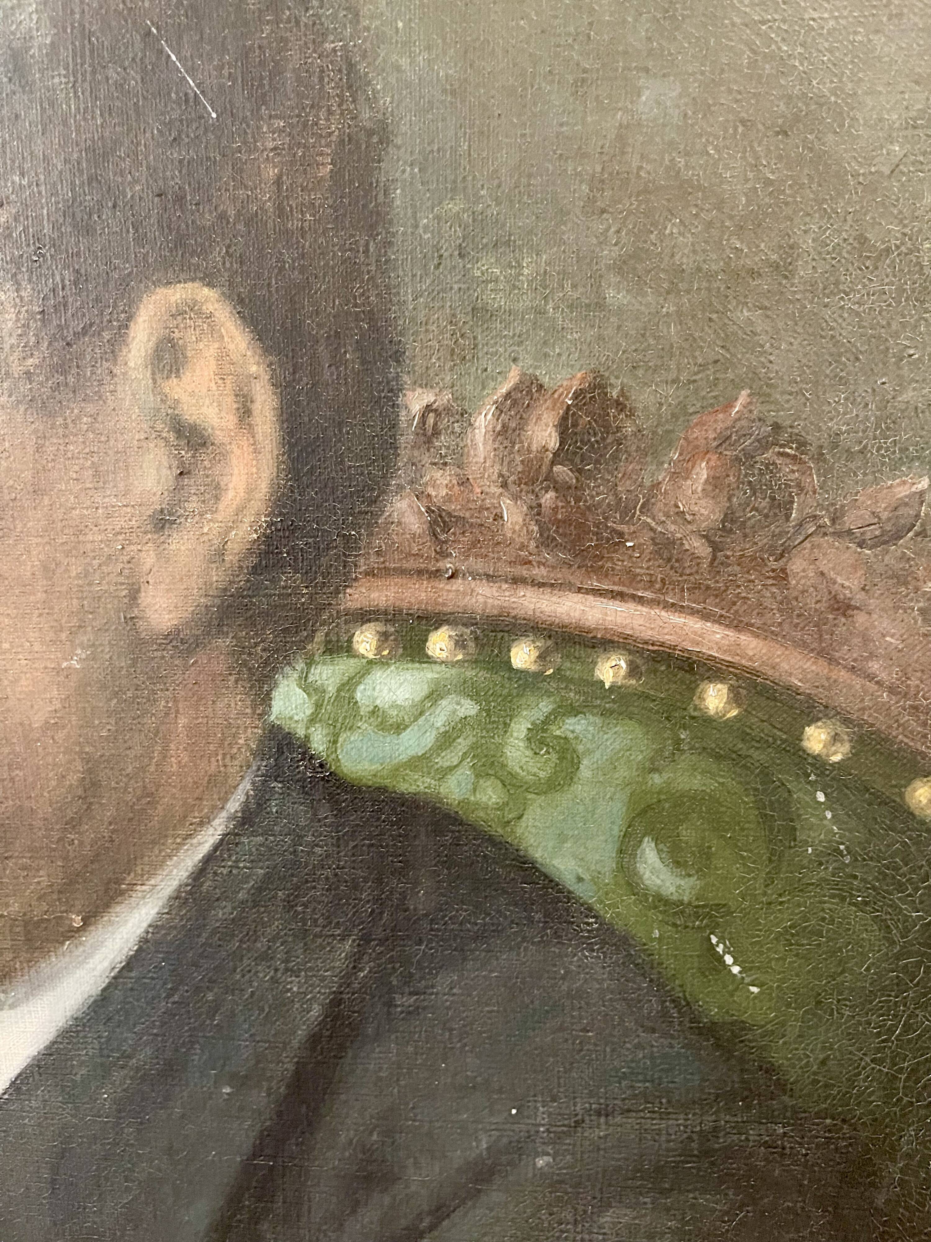 Portrait painting of a man with green eyes and mustache signed 1904