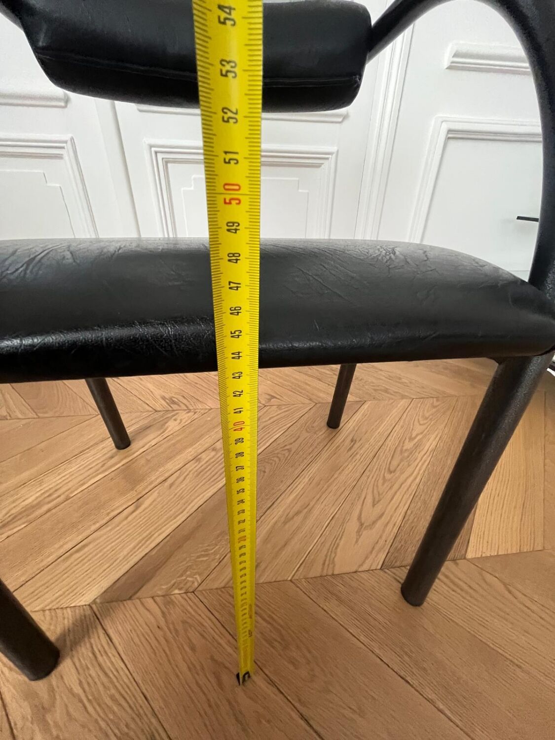 Danish design chair from the 80s, black tubular metal and faux leather.