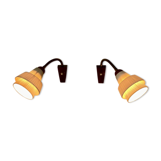Pair of teak wall lamps Scandinavian design 1950.