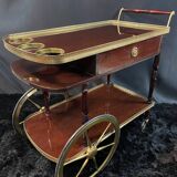 Rolling bar cart, bar trolley, bar rolling in varnished mahogany and brass