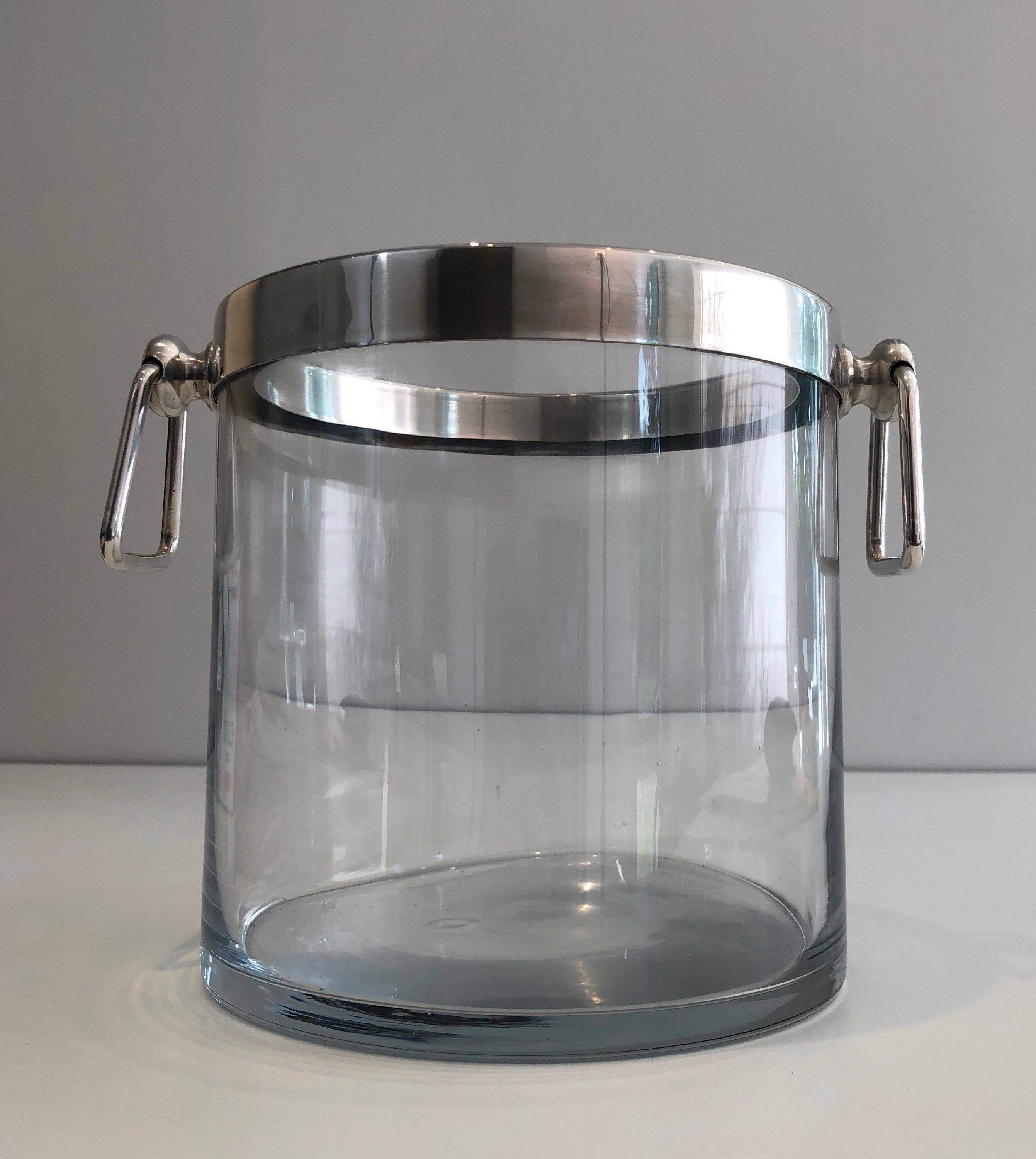 Champagne bucket design in glass and silver-plated metal