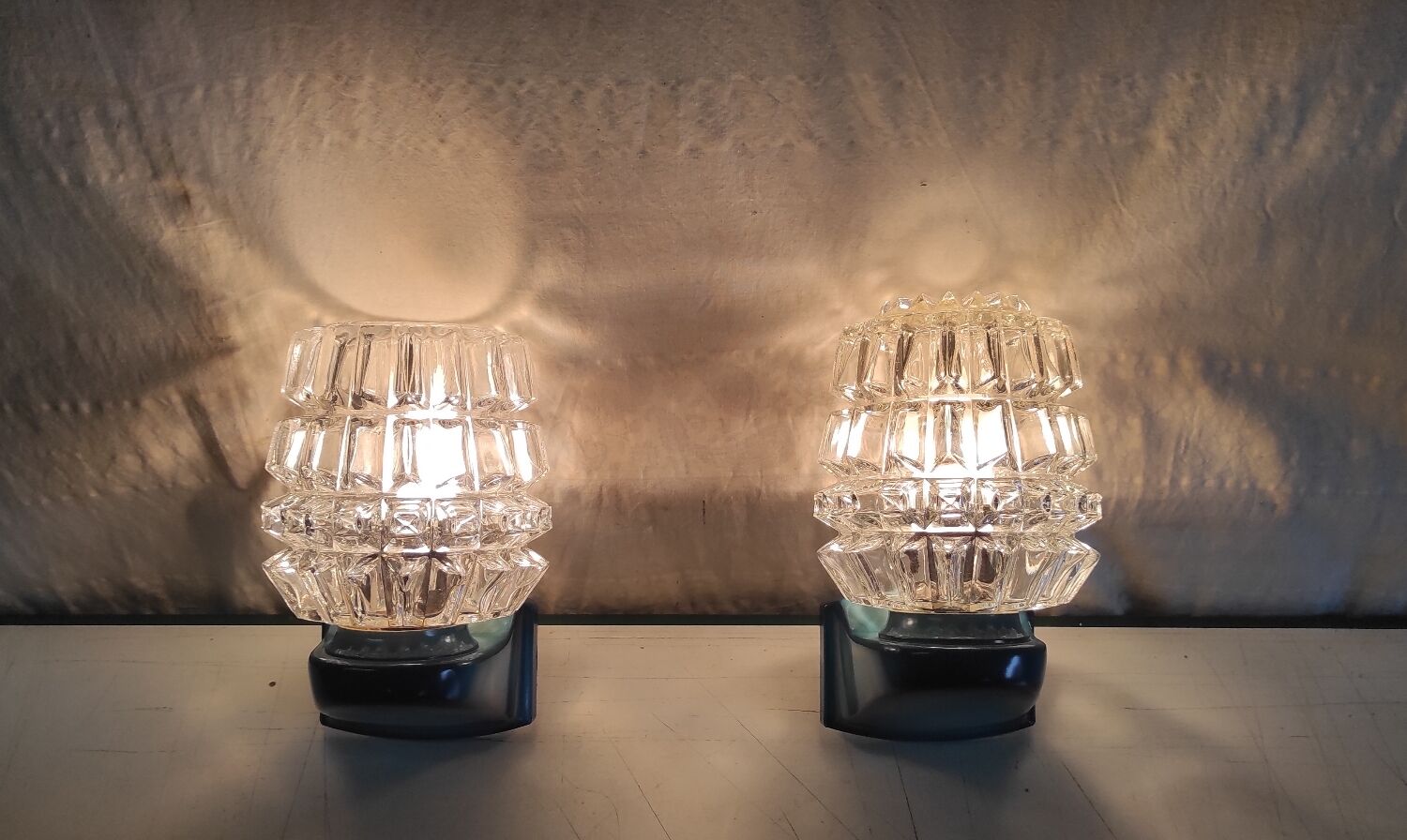 Blue glass and plastic wall lights - 1970s