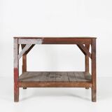 French industrial console table in solid wood, 1920s