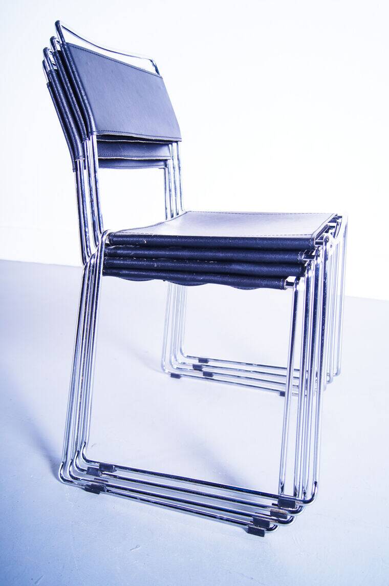 Lot de 4 chaises de salle à manger en cuir Giandomenico Belotti pour Alias