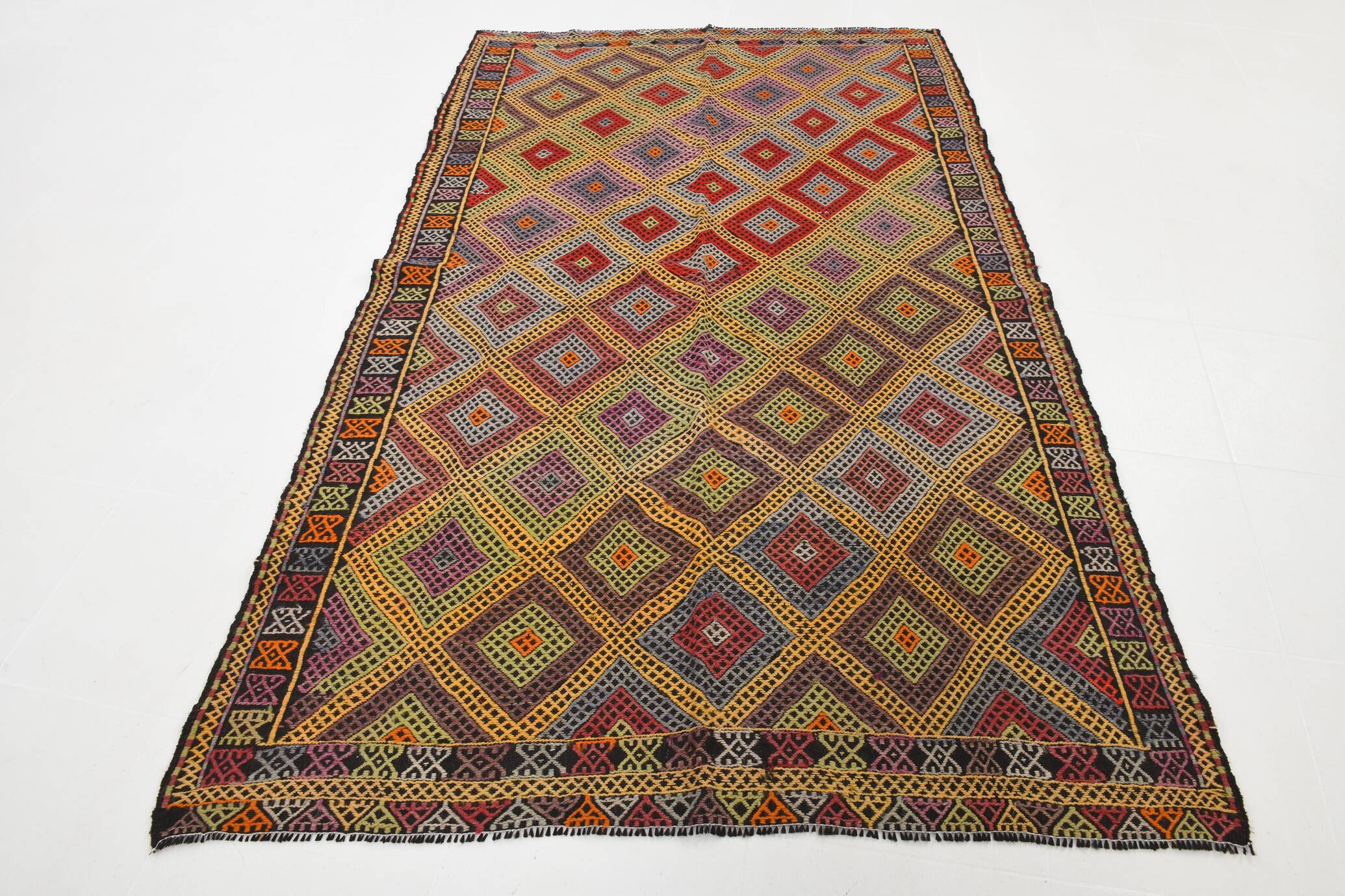 5x8 Yellow & Red Handmade Kilim Rug, 150x247Cm