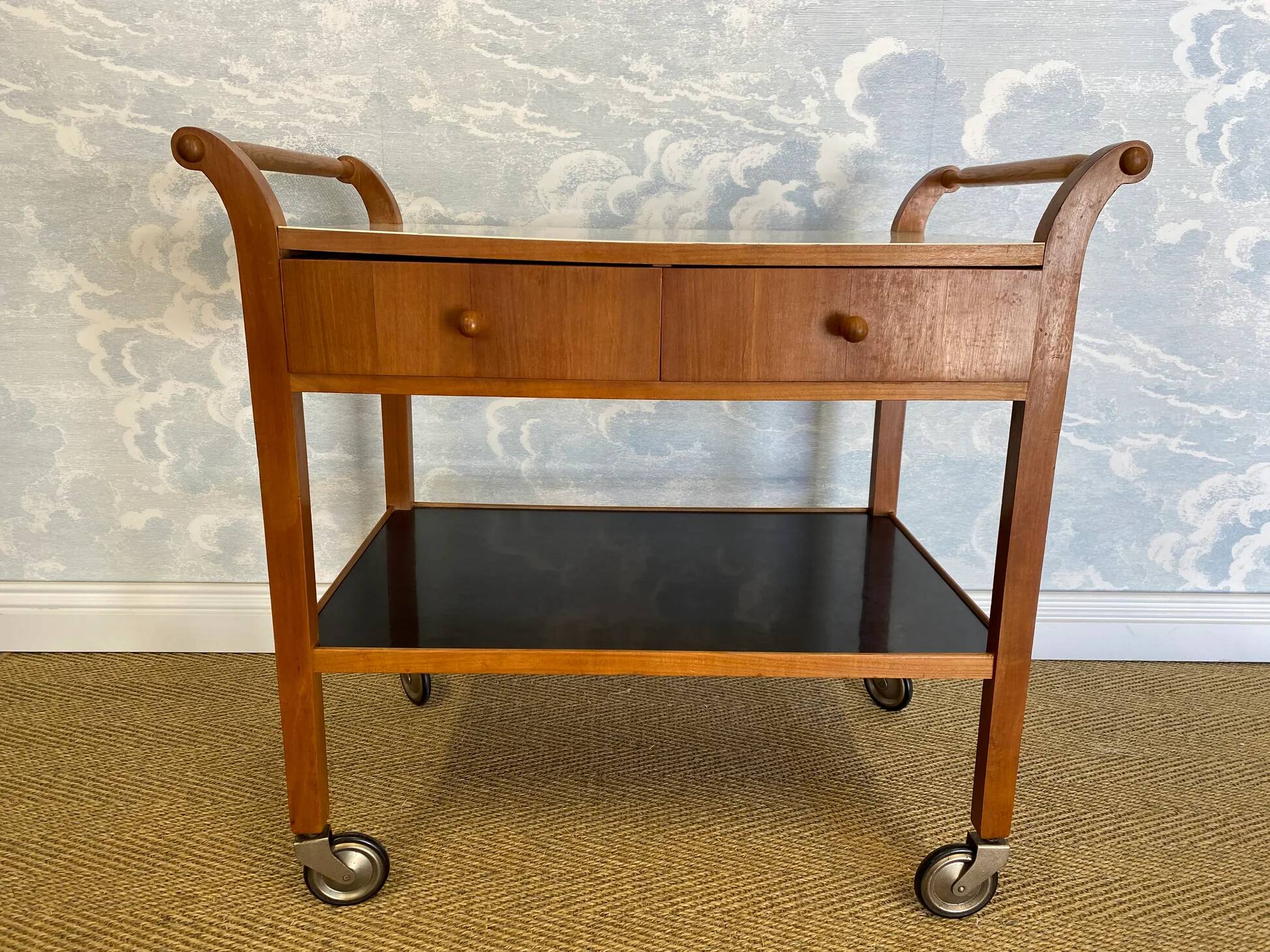 Scandinavian modern teak serving cart with drawers, Sweden, 1950s