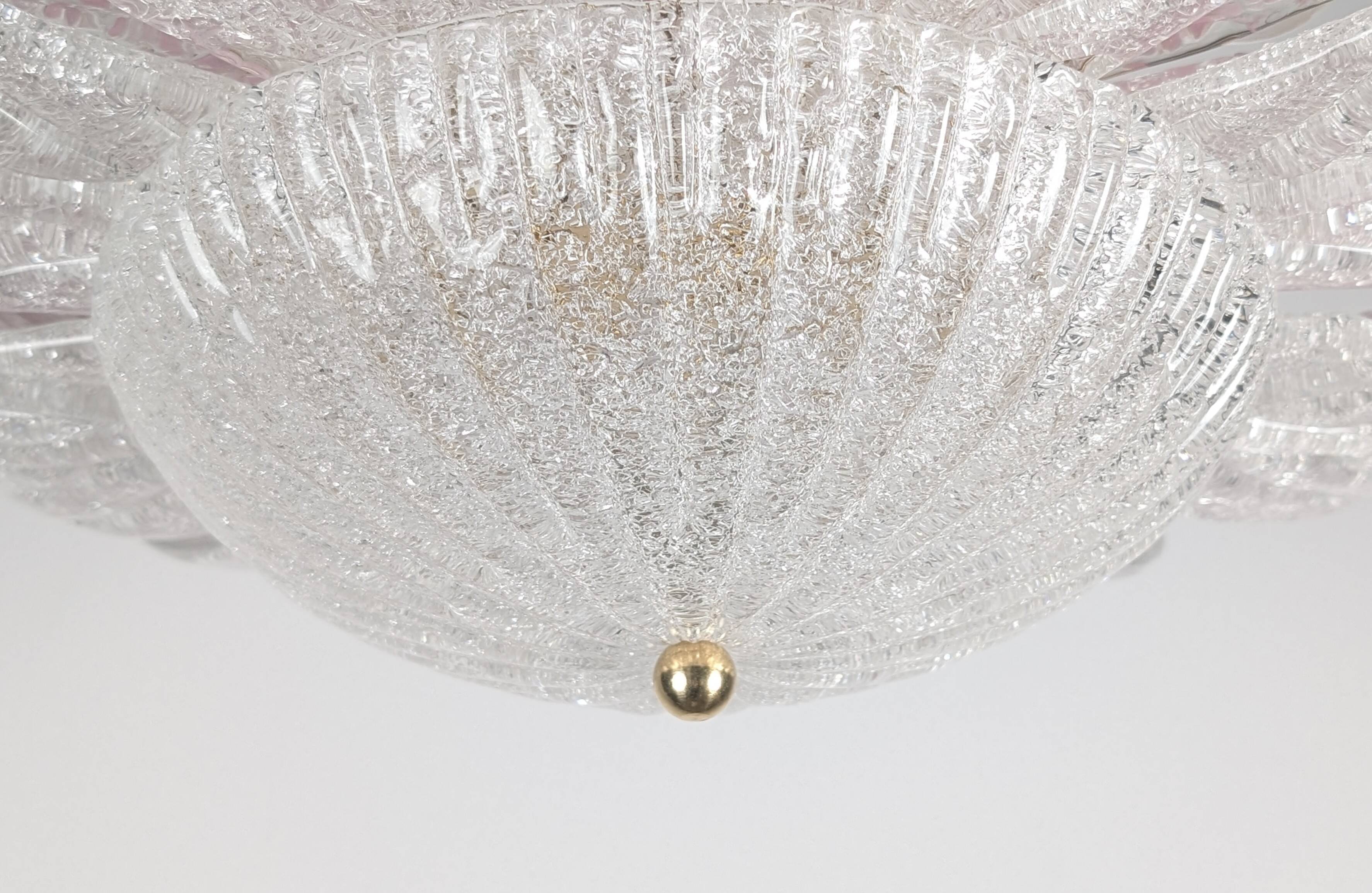 Large Murano Ceiling Lamp in Pink and White Glass, Italy, 1970s
