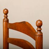Rustic Armchair and Stool in stained oak and rush, France 1950s