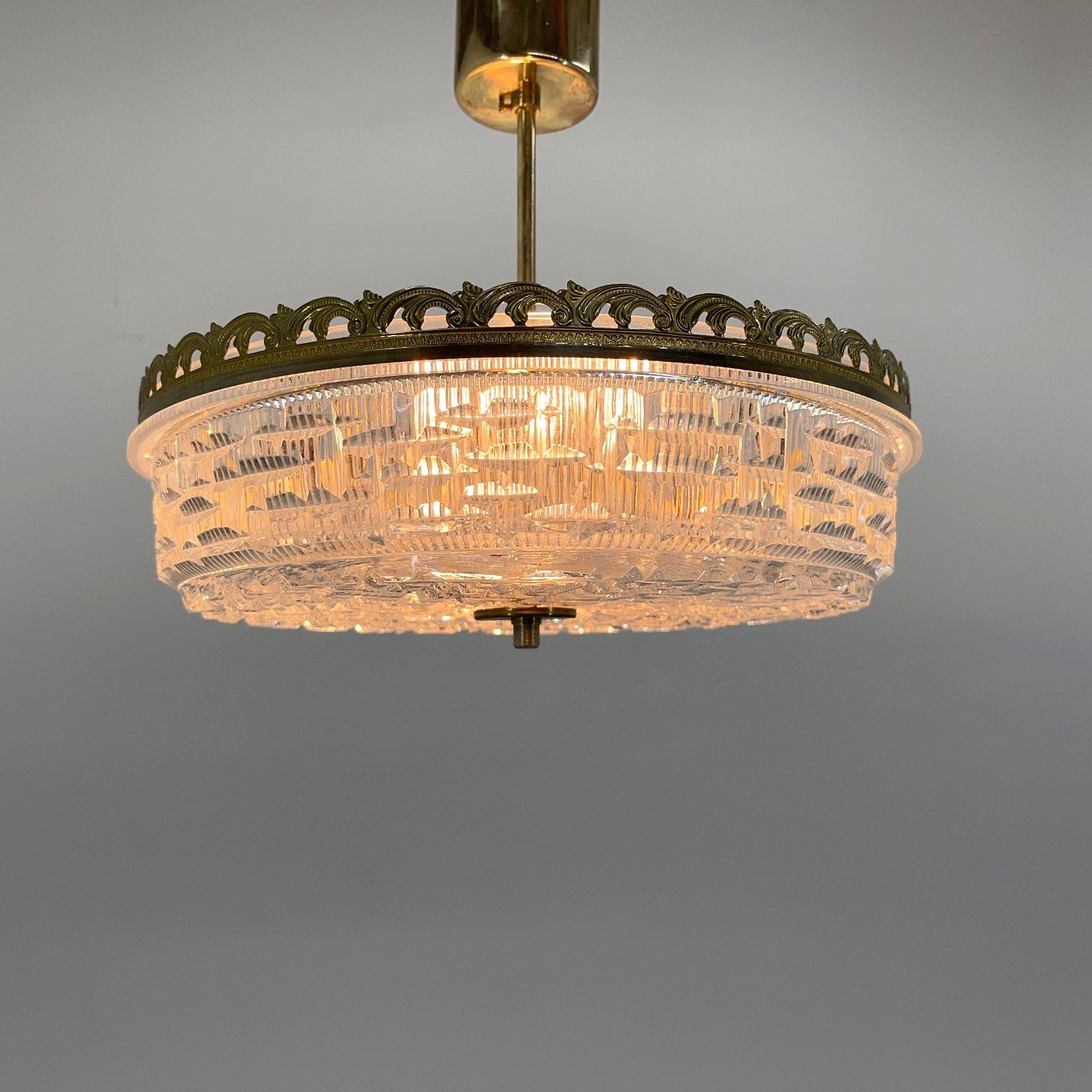 1960's Pressed Glass Pendant with Decorativ Rim, Czechoslovakia
