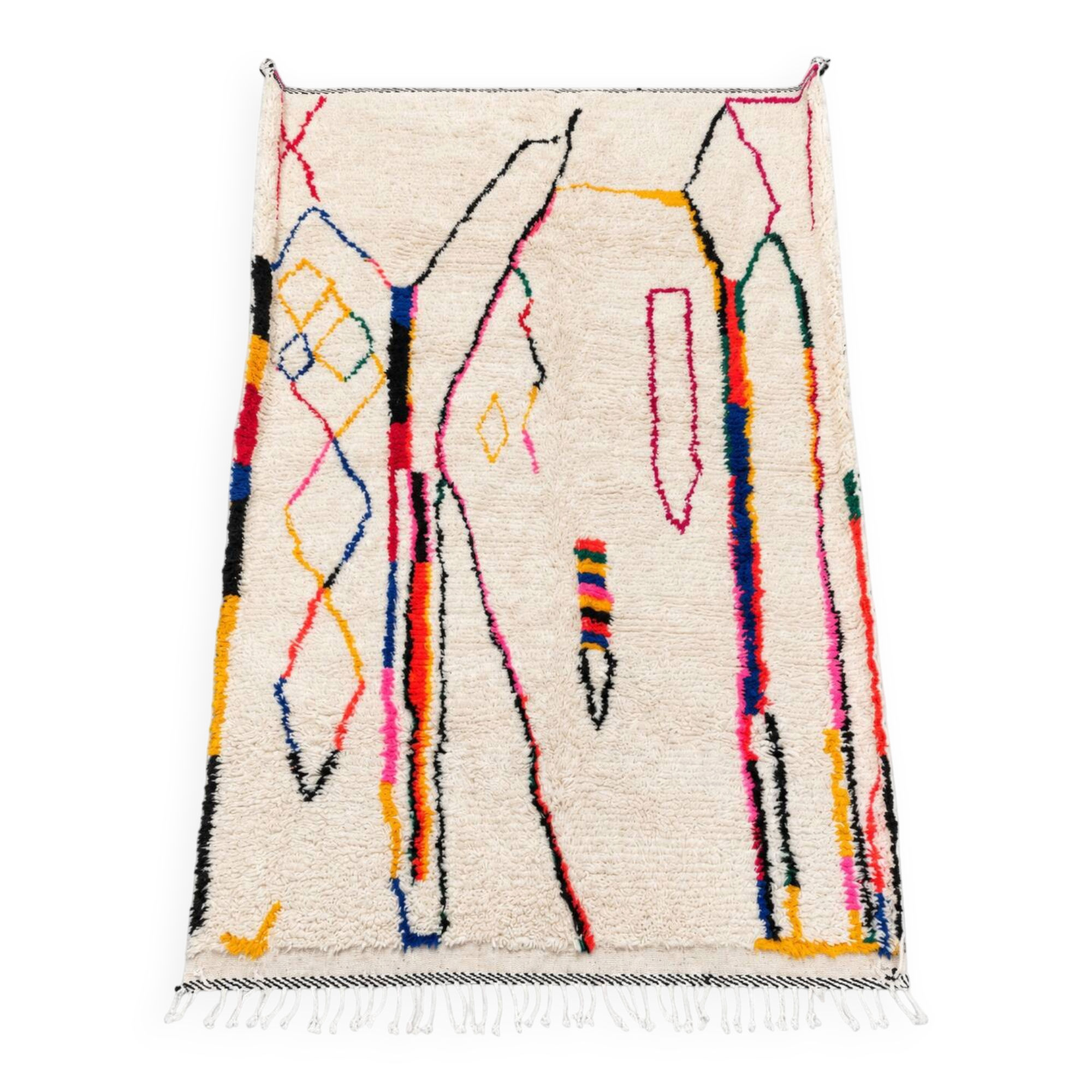 Large cream Berber rug with colourful patterns – 290 × 200 cm