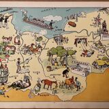 Affiche ancienne carte illustrée de la normandie - jp pinchon