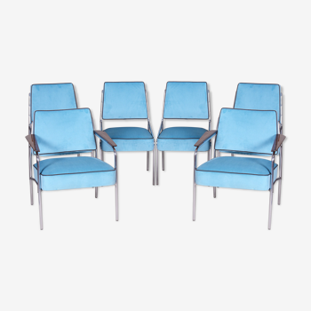 Ensemble de fauteuils Art déco en velours bleu fabriqué dans les années 1940 en Tchéquie