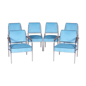 Blue velvet Art Deco seating set made in 1940s Czechia
