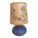 Table lamp in blue stoneware and vintage herbarium lampshade