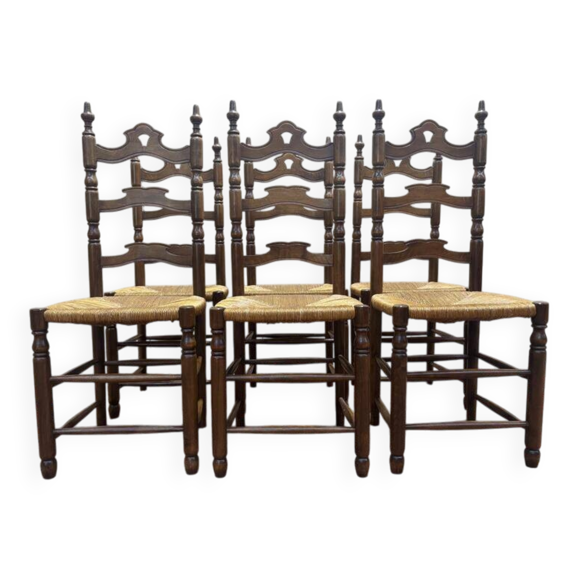 Série de 6 chaises paillées haut dossier