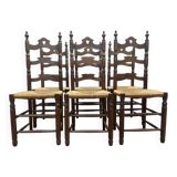 Série de 6 chaises paillées haut dossier