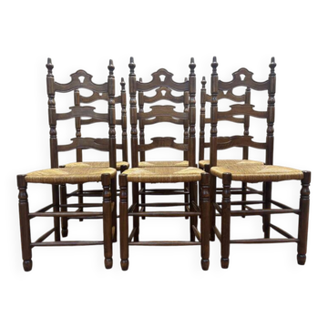Série de 6 chaises paillées haut dossier