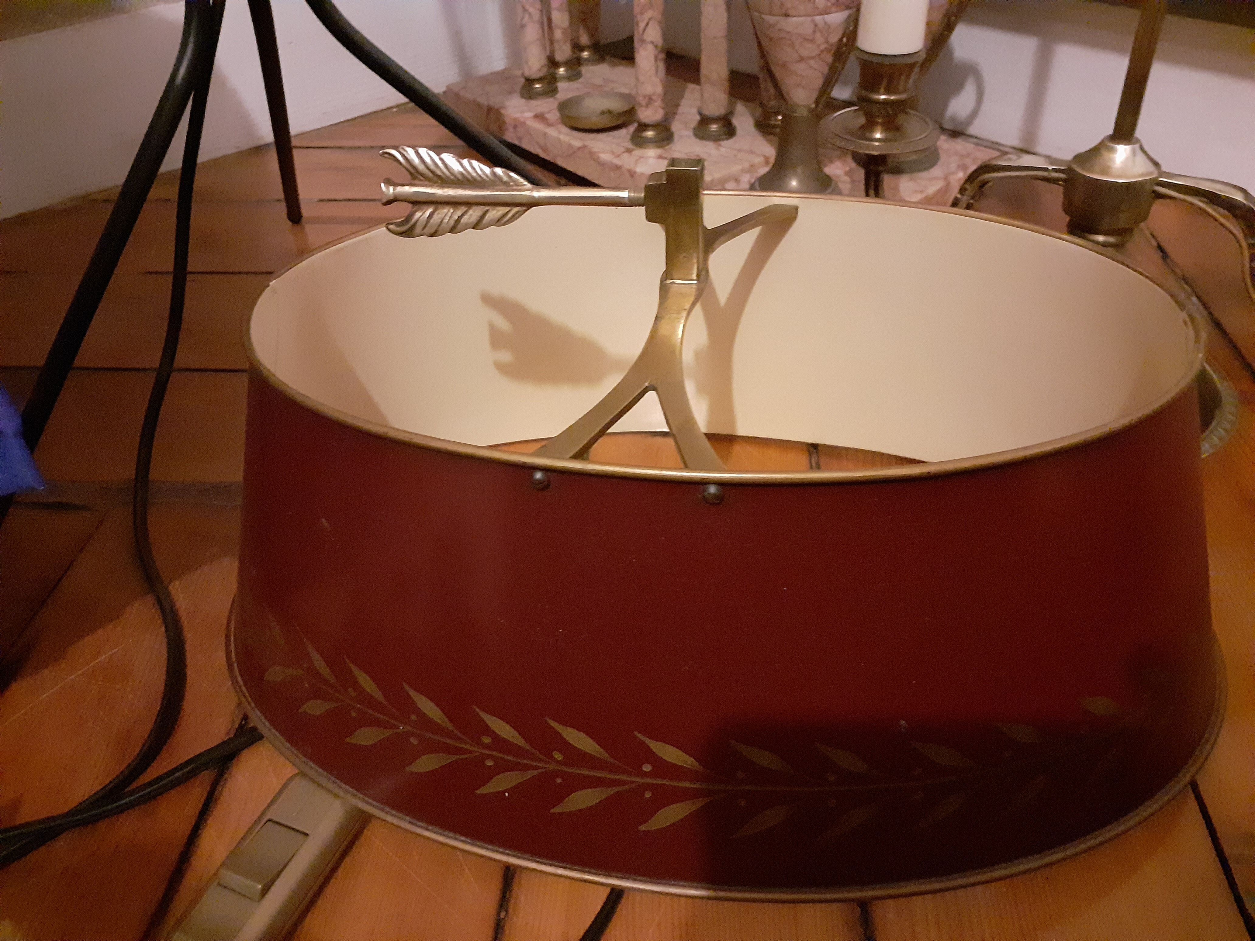 Lampe bouillotte 2 branches bronze doré abat jour tôle