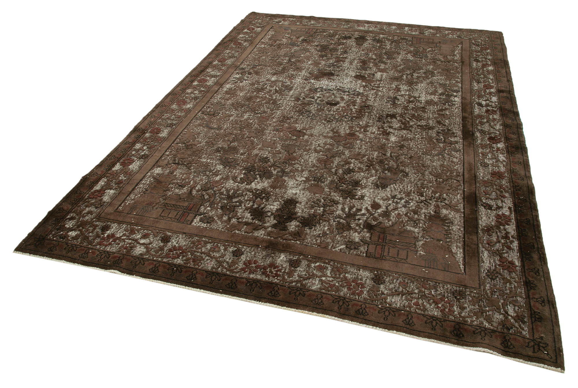 Handmade rustic anatolian 1970s 209 cm x 297 cm brown rug