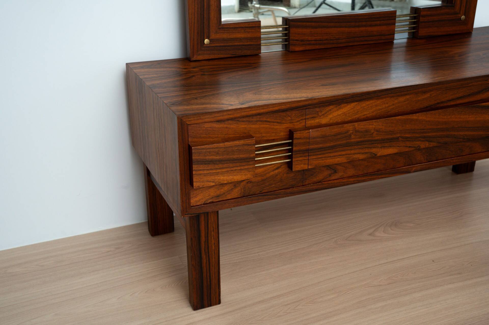 Miroir suédois du milieu du siècle avec console de coiffeuse – Ateljé Glas & Trä