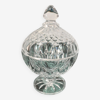 Old sugar bowl or candy dish on foot. In molded and cut crystal.