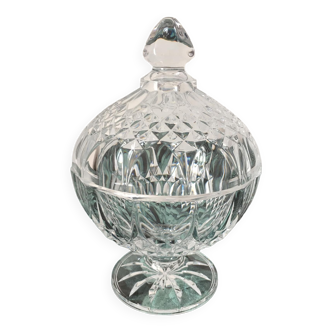 Antique sugar bowl or candy dish on a stand. Made of molded and cut crystal.