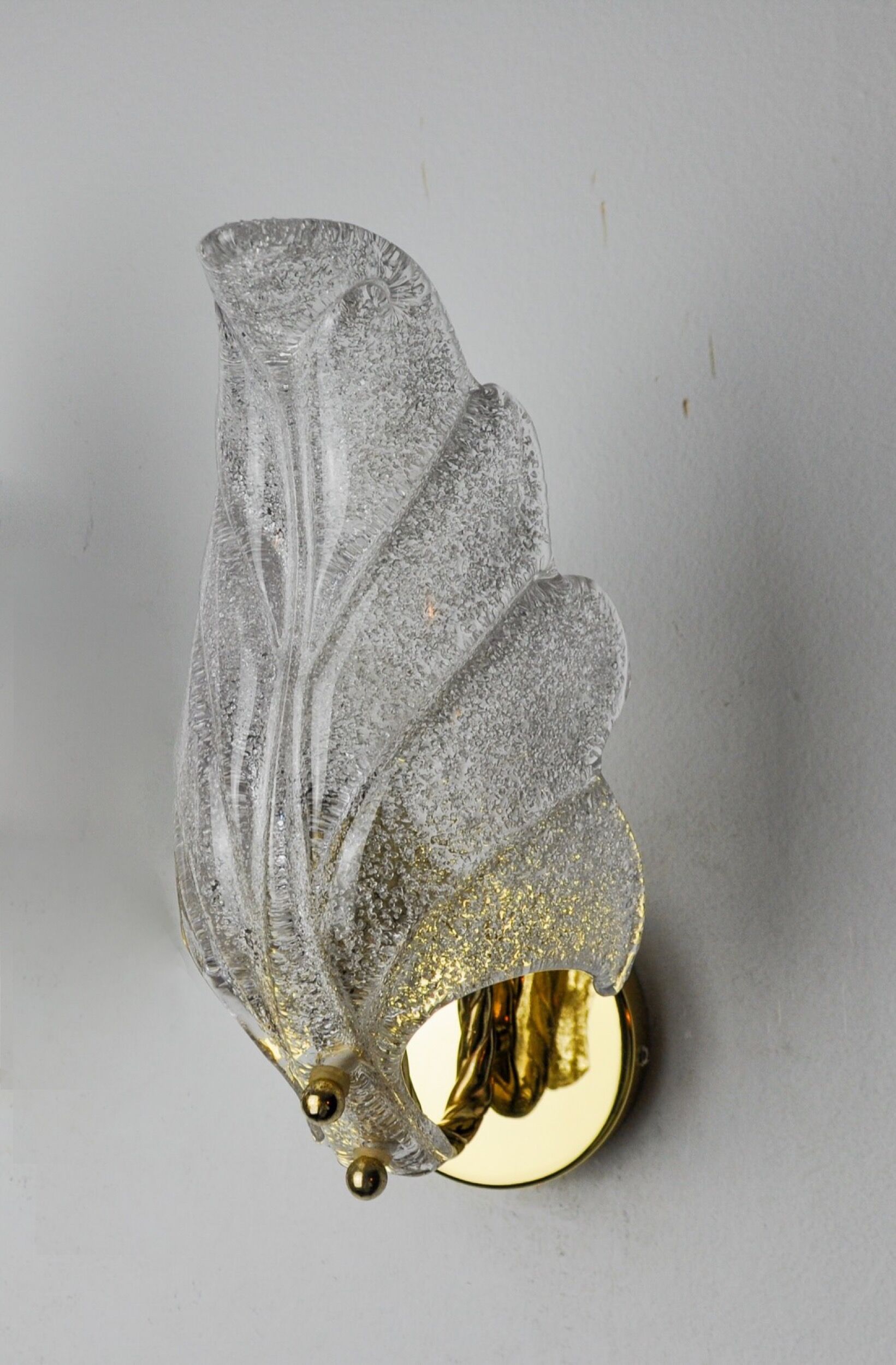 Frosted leaf wall lamp, murano glass, italy, 1970