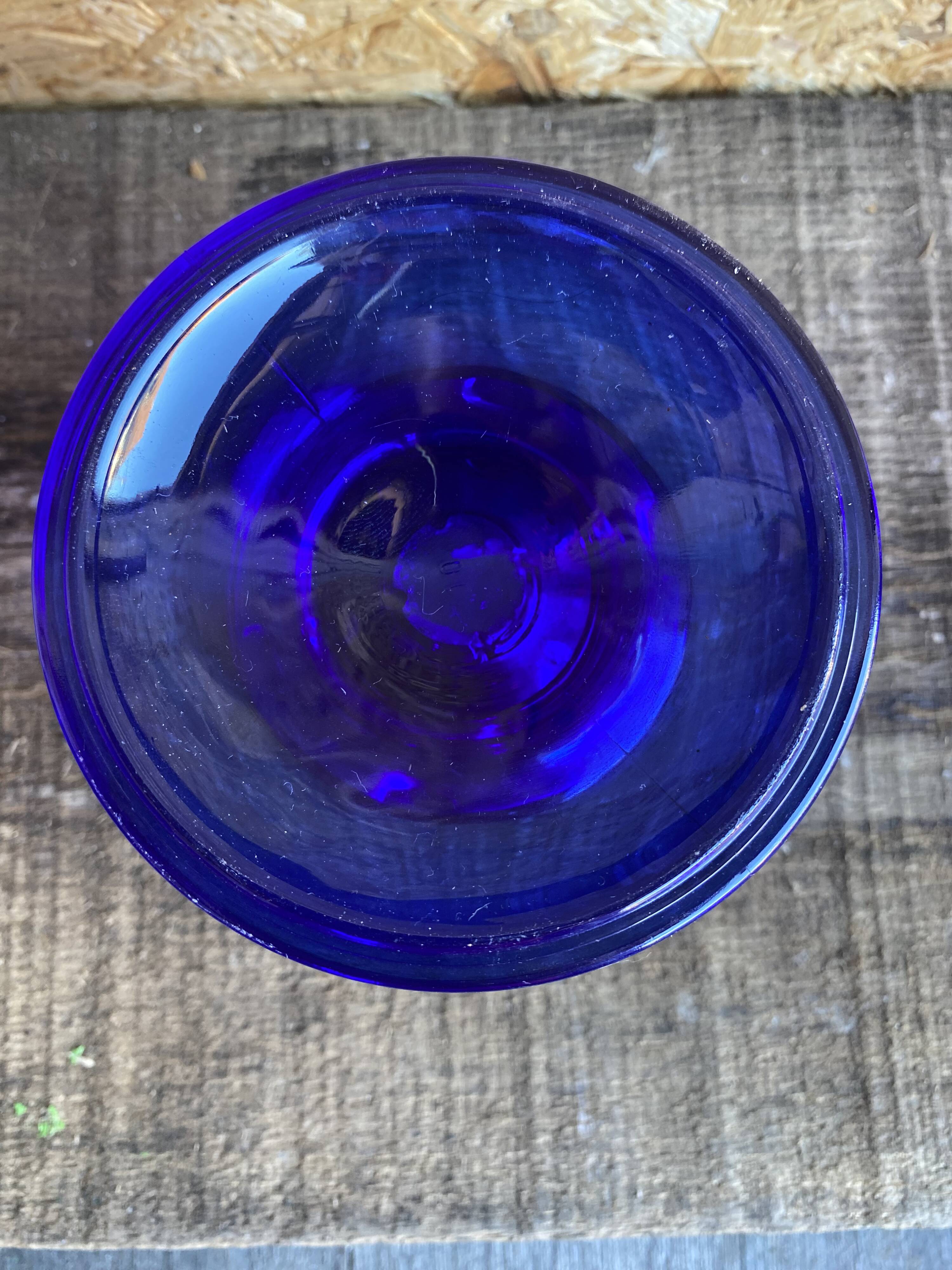 Pair of Vintage Cobalt Blue Moulded Glass Candle Holders #D991
