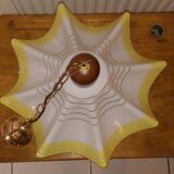 Suspension vintage glass opaline white yellow designs