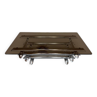 Table basse Space âge années 70 métal tubulaire et verre design italie