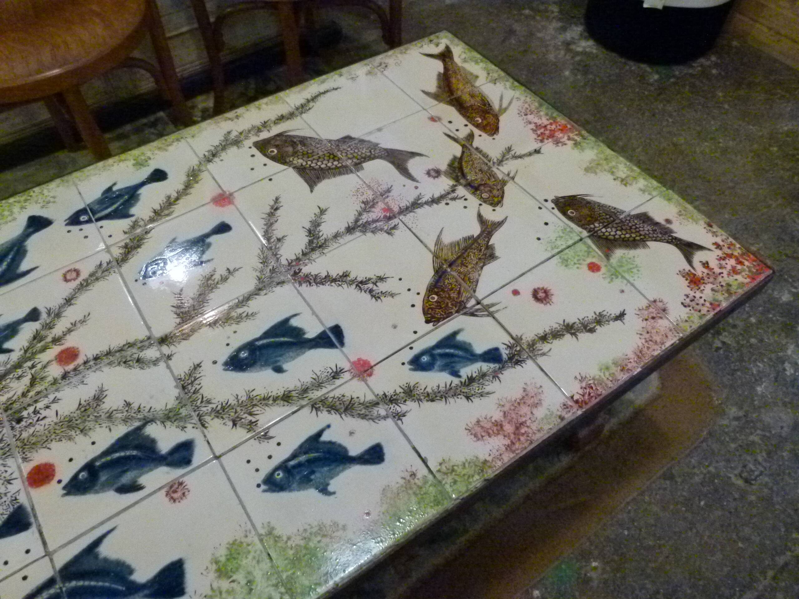 Ceramic coffee table with fish patterns